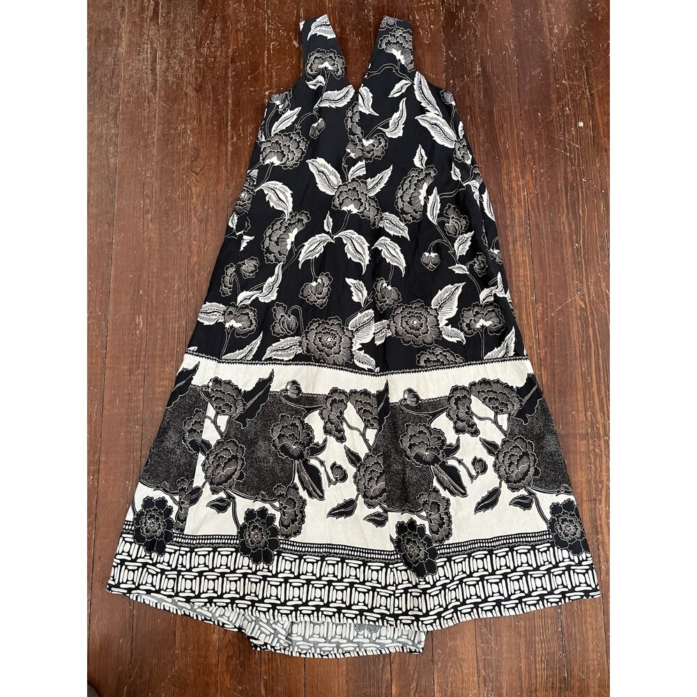 Anthropologie Floreat Sleeveless Midi Dress Black Brown Floral Tropical Tiki XS